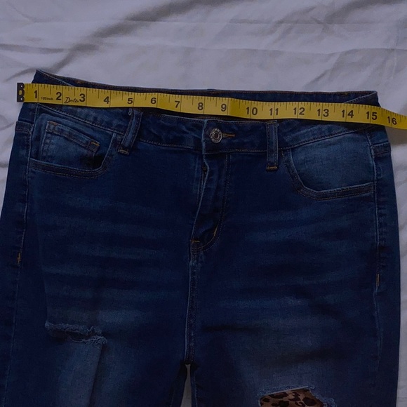 Trendy Distressed Blue Jeans with Leopard Cuffs - Picture 9 of 12